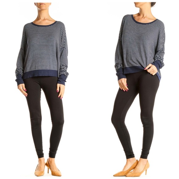 Eileen Fisher Blue Striped All Day Wear Top - Picture 3 of 15